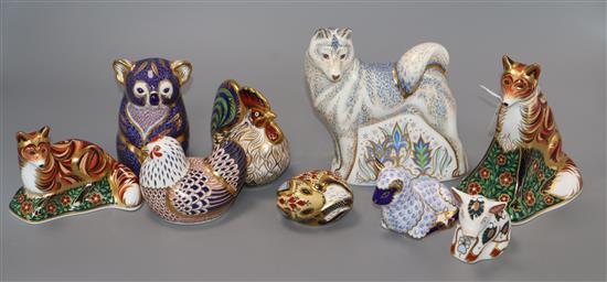 Nine Royal Crown Derby animal paperweights